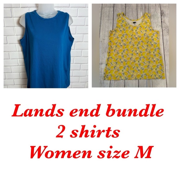 Lands' End floral Yellow and blue women’s cotton Tops Bundle of 2/size M - Picture 1 of 13